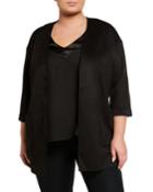 Plus Size Faux-suede Bracelet-sleeve Cardigan