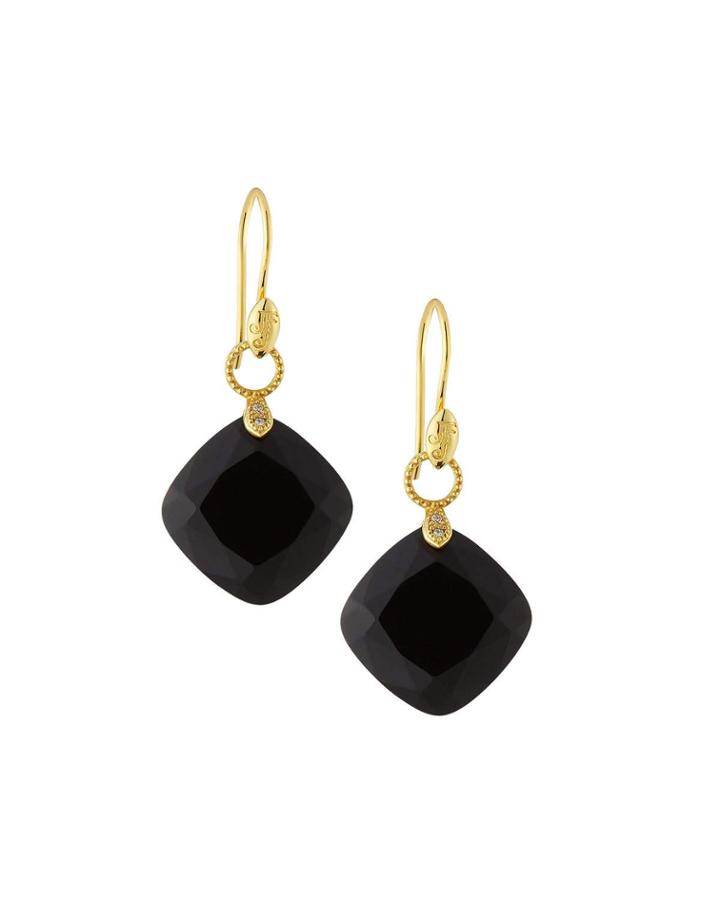 18k Lisse Cushion Silhouette Earrings, Black Onyx