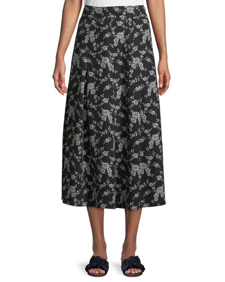 Floral-print Gabardine Box-pleat