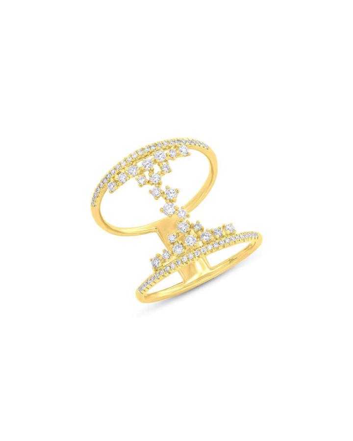 14k Yellow Gold Diamond Open 2-row Ring,