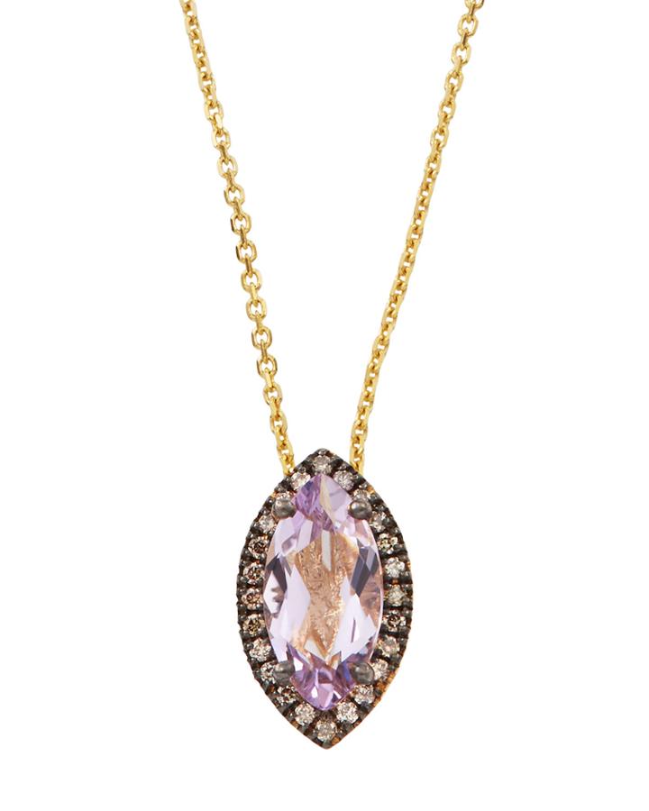 14k Diamond & Rose De France Marquis Necklace