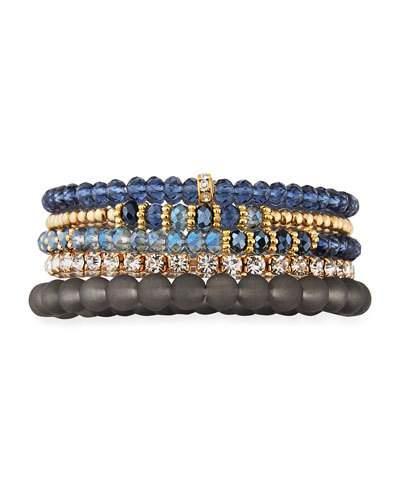 Mixed Crystal Bead Stretch Bracelets, Black,