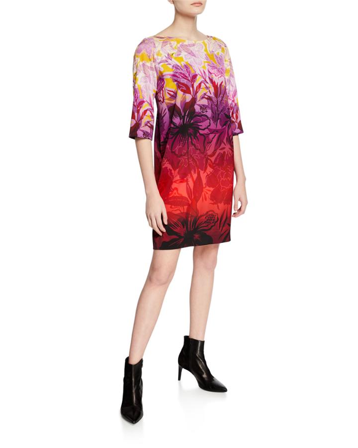 Ombre Floral Degrade-print 3/4-sleeve Boxy