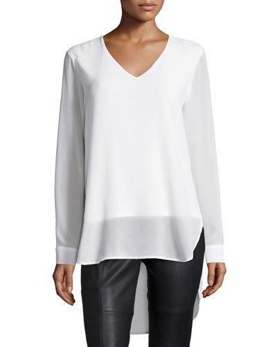 Long-sleeve Chiffon High-low Tunic, Ivory