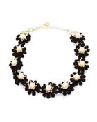 Black Flower & Simulated Pearl Choker Necklace