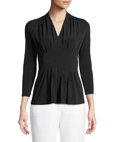 Inverted-pleat 3/4-sleeve Top, Black
