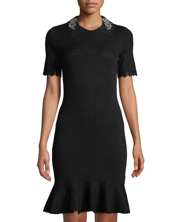 Embellished-collar Flounce-skirt
