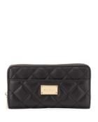 Quilted Leather Zip-around Wallet, Black