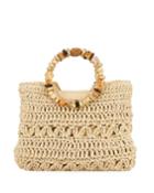 Ring-handle Woven Toyo Straw Tote Bag, Natural