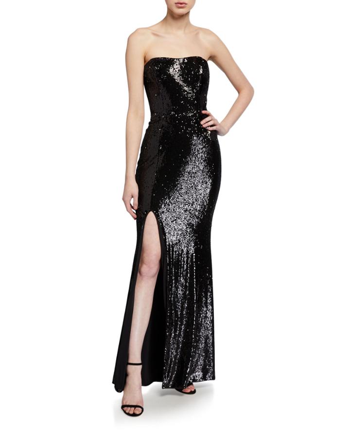 Ellen Strapless Sequin Gown With Thigh