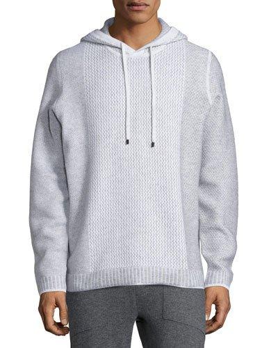 Textured Wool-blend Hoodie Sweater, White/gray