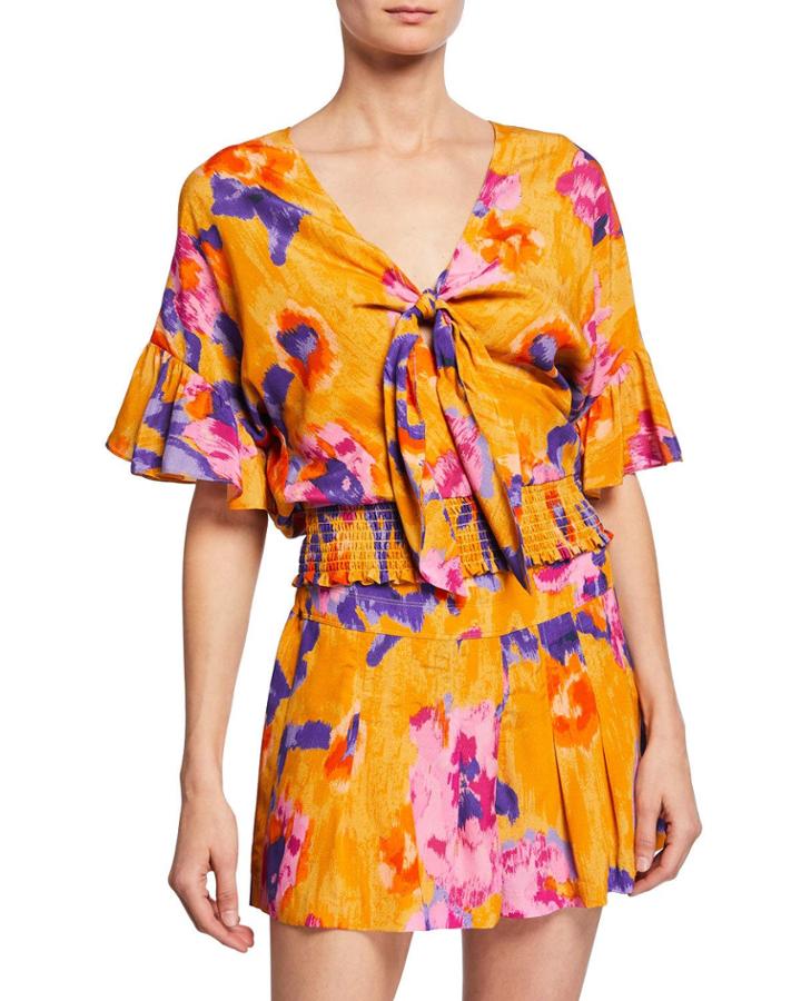Tamar Abstract-print V-neck Ruffle-sleeve