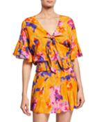 Tamar Abstract-print V-neck Ruffle-sleeve