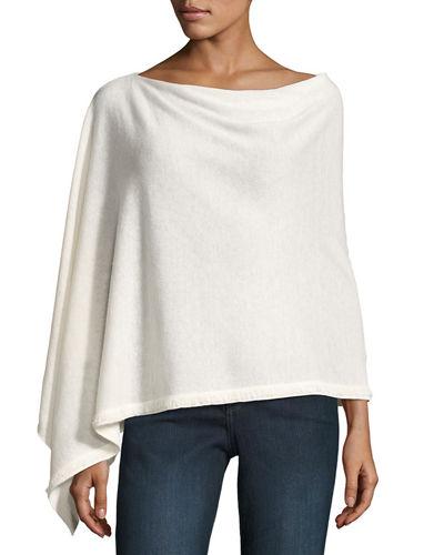 Cashmere-linen Poncho Topper W/ Fringe Border