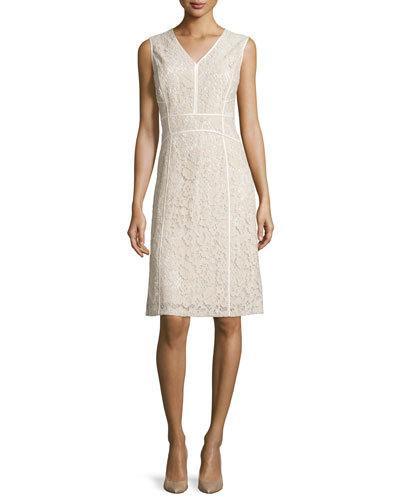 Essie Sleeveless Lace Sheath Dress, Khaki