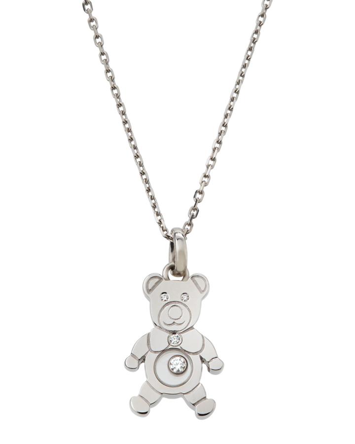 Estate 18k White Gold Diamond Teddy Bear Necklace