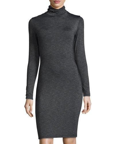Turtleneck Long-sleeve Bodycon Dress, Black