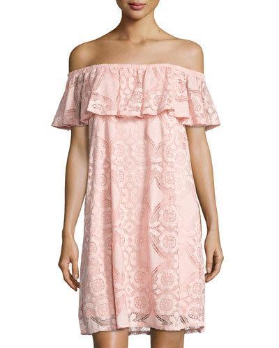 Off-the-shoulder Lace Dress, Blush