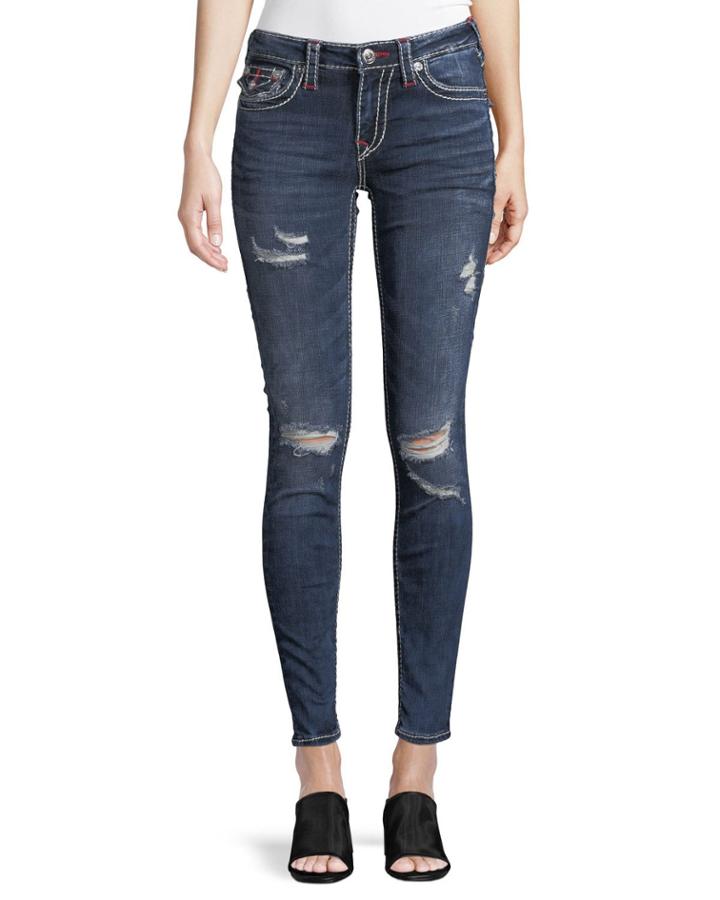 Distressed Contrast-stitch Curvy Jeans