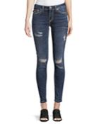 Distressed Contrast-stitch Curvy Jeans