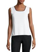 Contrast-trim Knit Tank, White/black