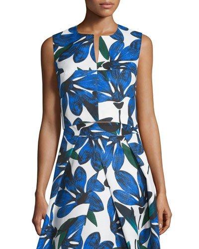 Sleeveless Split-neck Floral-print Crop Top