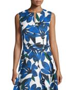 Sleeveless Split-neck Floral-print Crop Top