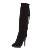 Finley Suede Fringe High-heel Boot, Black