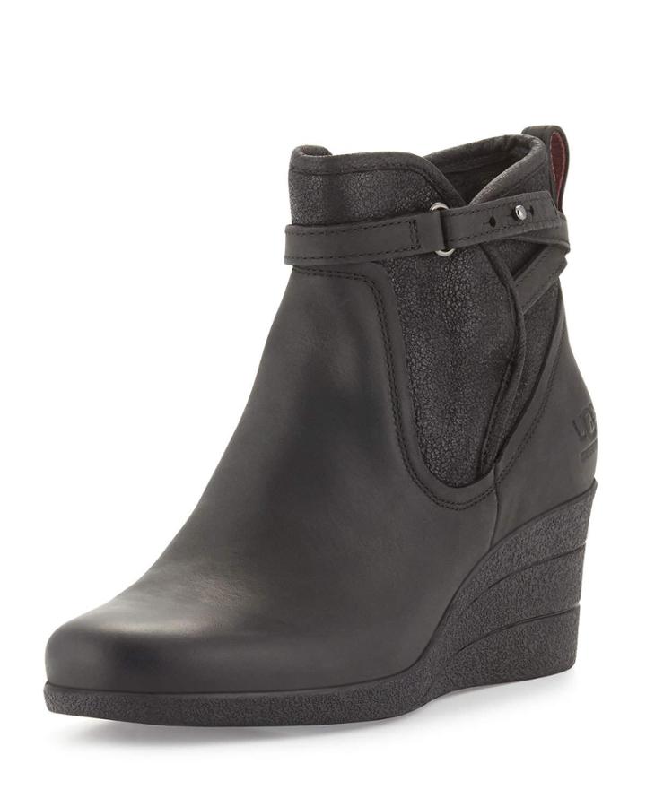 Emalie Leather Wedge Booties, Black