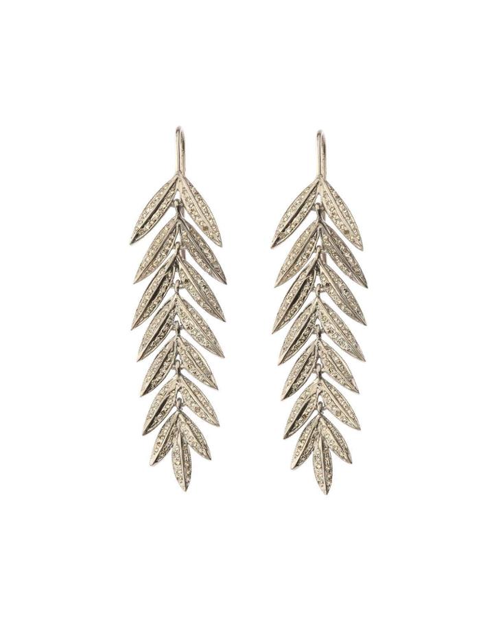 Black Silver Leaf Drop Earrings With Champagne Diamonds