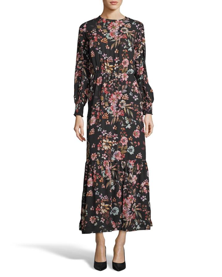 Floral-print Crewneck Long-sleeve