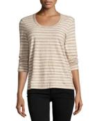 3/4-sleeve Relaxed Tee W/stripes, Heather Brown/natural