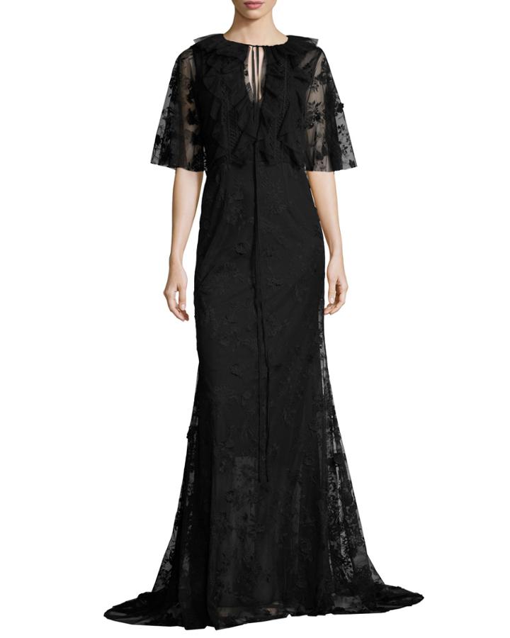 Neva Lace Capelet Gown, Jet