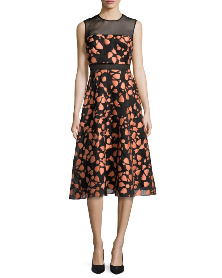 Fil Coupe Sleeveless Full-skirt Dress,