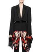 Scarf-draping Fringe-hem Trompe-l'oeil Layered Tuxedo Jacket