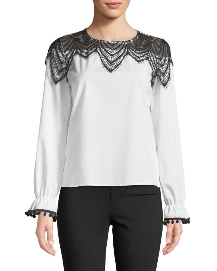 Lace-yoke Bell-cuff Blouse