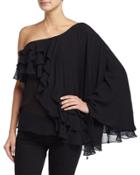 One-shoulder Ruffled Top, Black