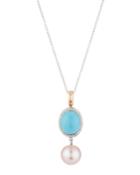 18k Diamond, Turquoise & Pearl Pendant Necklace