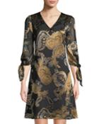 Kenna Split-sleeve Paisley Charmeuse Dress