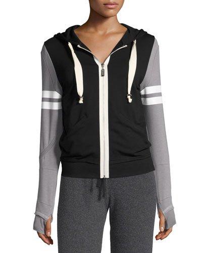 Collegiate Zip-front Drawstring Hoodie, Gray