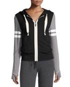 Collegiate Zip-front Drawstring Hoodie, Gray
