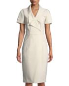 Collared Short-sleeve Cocktail Dress W/ Asymmetrical