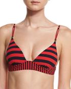 Striped Triangle Swim Top, Flame/navy