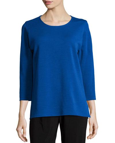 3/4-sleeve Flat Wool Knit Top