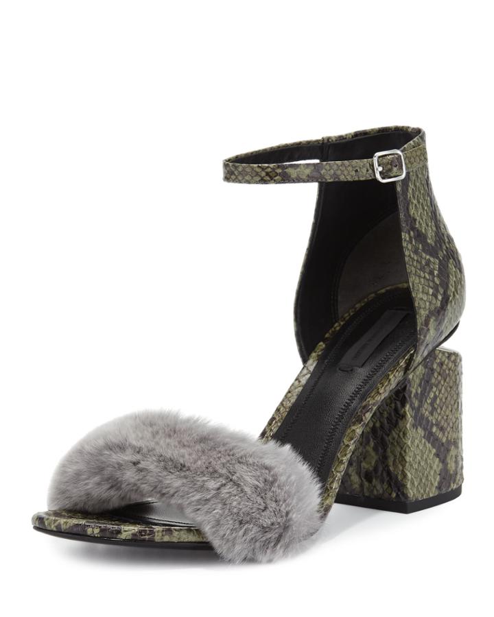 Abby Snakeskin City Sandal With Fur Trim