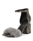 Abby Snakeskin City Sandal With Fur Trim