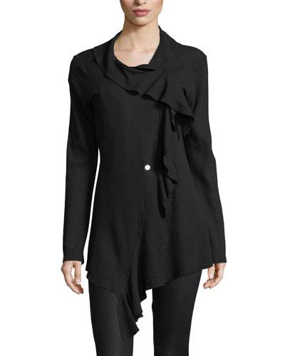 Ruffled Asymmetric-button Cardigan