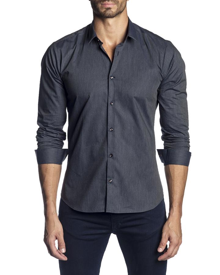Men's Semi-fitted Solid Long-sleeve Button-down