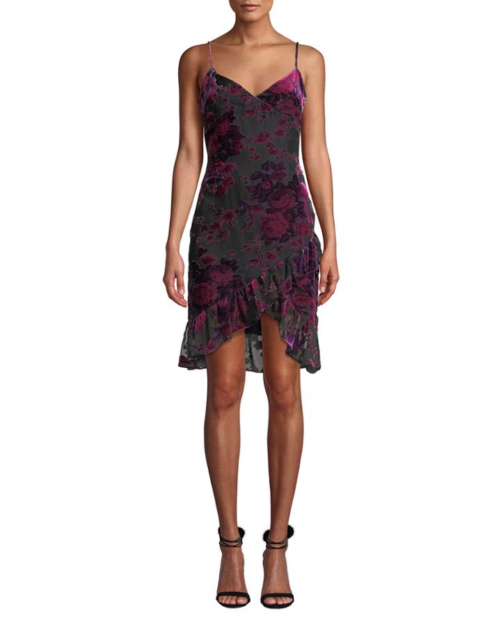 Shana Velvet Burnout Ruffle Cocktail Dress