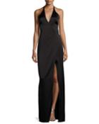 Wrap-style Halter Column Gown